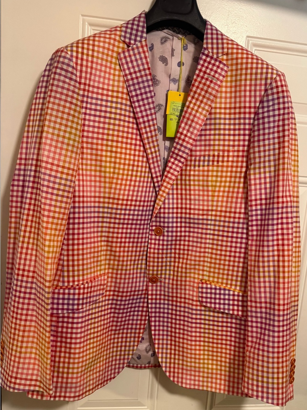 Etro Multicolor Gingham Sport Coat in Red, Orange, Pink